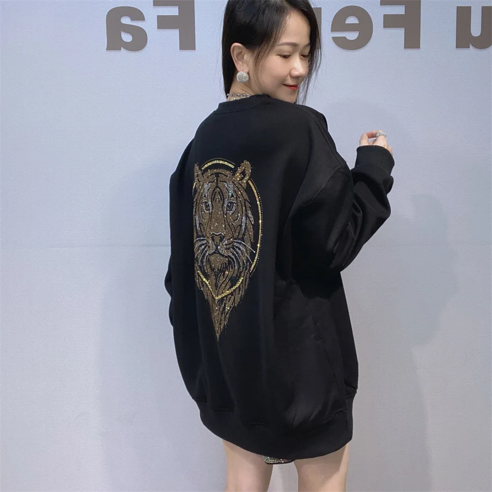 Trendy Autumn Winter Solid Color Basic Sweatshirt Round Neck Long Sleeve Hoodie Top Thicken Fleece Mid-long Casual Pullovers