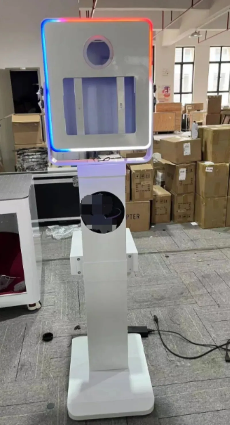 Newly designed wedding event photo booth portable selfie machine with camera, printer, compatible with smartphones and iPads