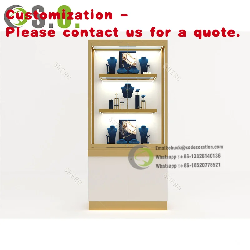 

custom.High Quality Custom Jewelry Display Glass High Showcase Design Metal Wood Jewelry Cabinet