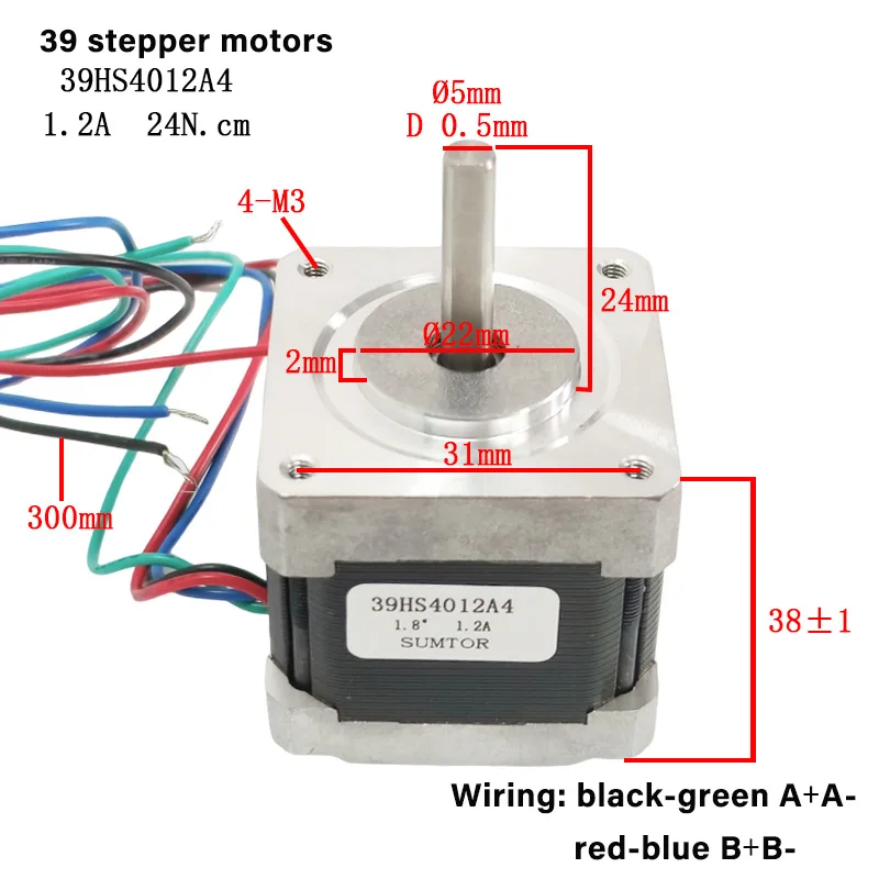 Nema16 motor de passo bifásico de 4 fios, eixo único 1.8 graus 24n.cm 1.2a comprimento do corpo 40mm 39hs4012a4