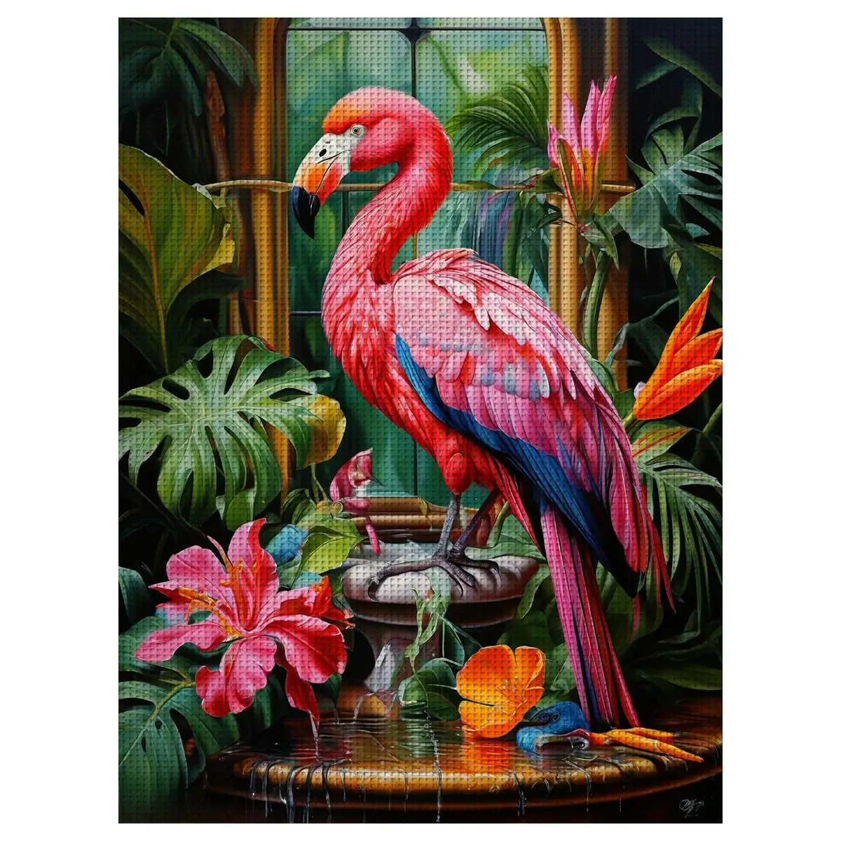 1pc 30X40CM/11.8*15.74inch Flamingo Stamped Cross Stitch Kit DIY Kit 11/14CT DIY Embroidered Set DIY Cross-Stitch Set