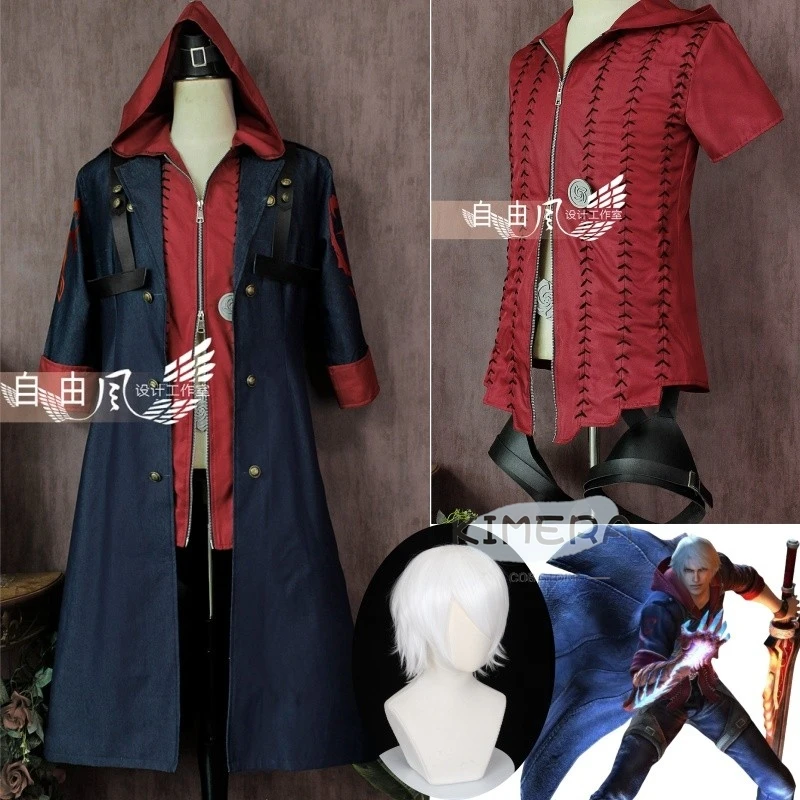 

Devil Cos Nero Cry 4 Cosplay Costumes Nero Men Game Uniforms Wig Long Blue Coat Hoodie Boot Leg Belt Halloween Carnival Costumes