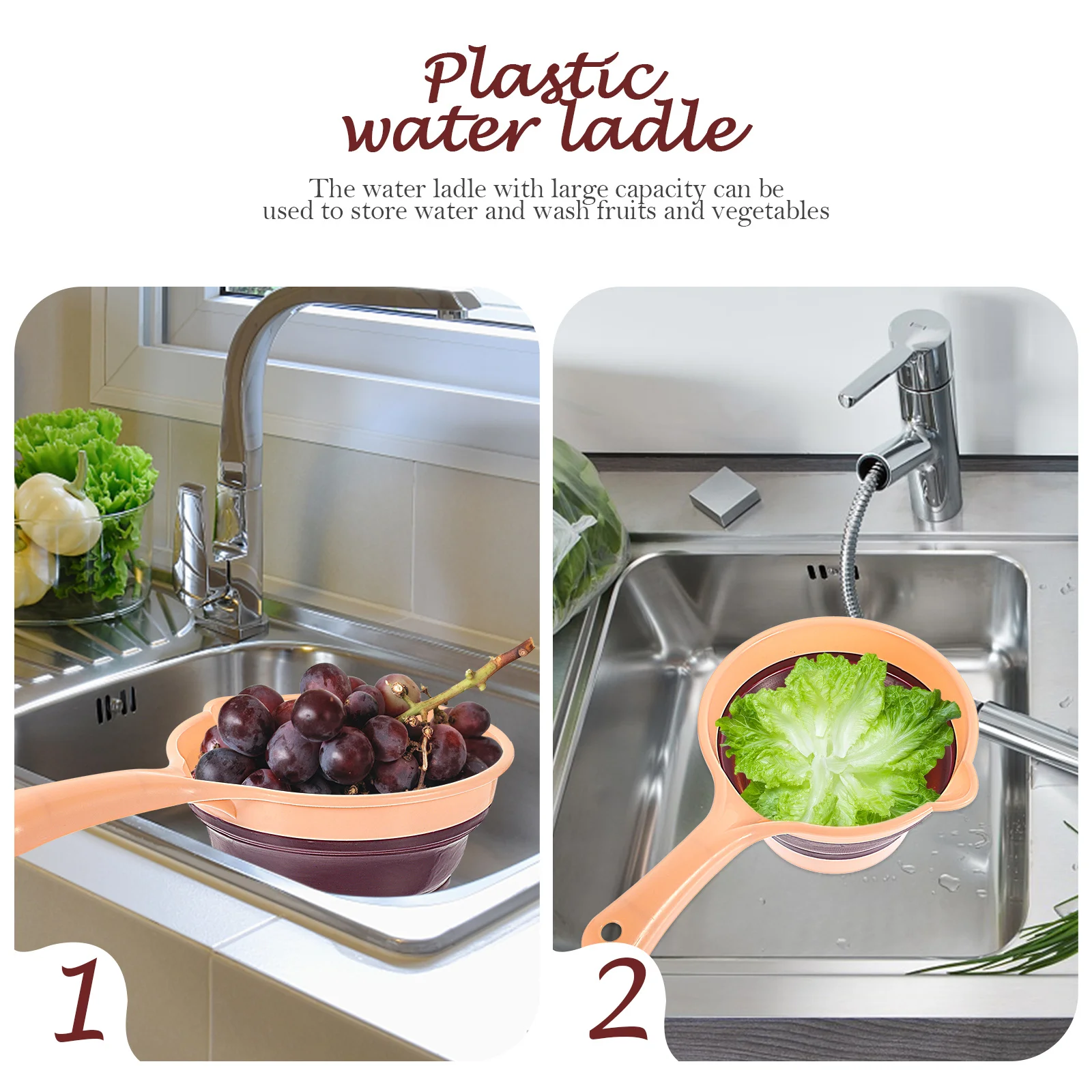 

2Pcs Plastic Water Ladle Foldable Design Large Capacity Kitchen Gardening Fruit Vegetable Washing Foldable Ladle