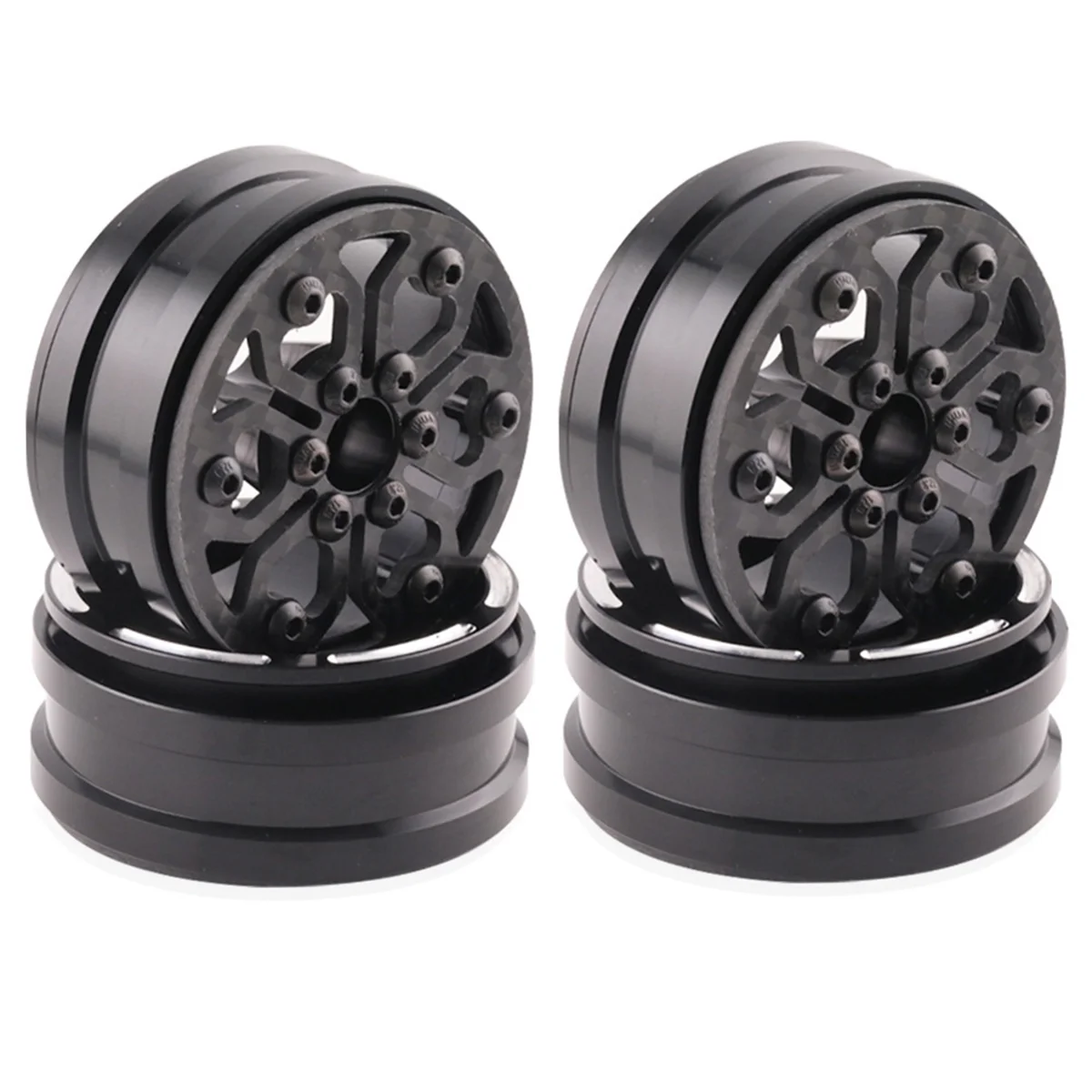 

AM-4Pcs Carbon Fiber 1.9inch Beadlock Wheel Rim Wheel Hub for 1/10 RC Crawler Car Axial SCX10 TRX4 A