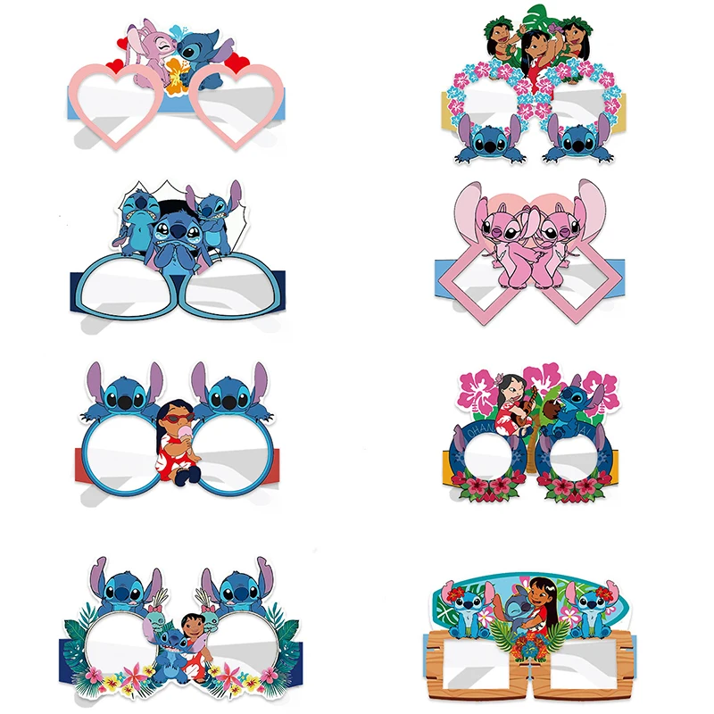 8 sztuk Disney Lilo i Stich Party papierowe okulary figurki z kreskówek śliczne śmieszne rekwizyty fotograficzne urodzinowe dla dzieci dekoracja