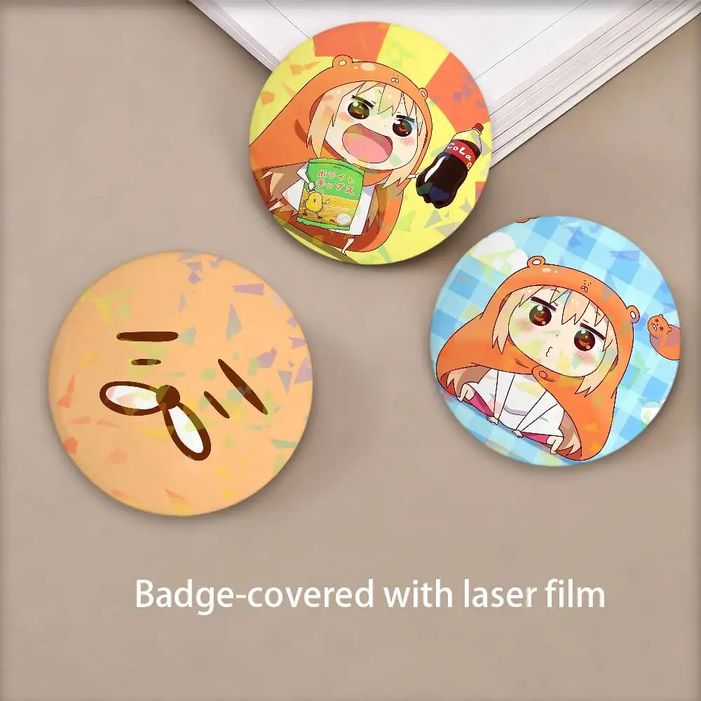 Anime H-Himouto U-Umaru-chan Round Badge for Backpack Accessories Laser Lapel Pins Jewelry Gifts