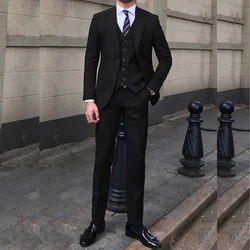 Formal Black Men Suits High Quality Single Breasted Notch Lapel Regular Length 3Piece Jacket Pants Vest Male Clothing Blazer