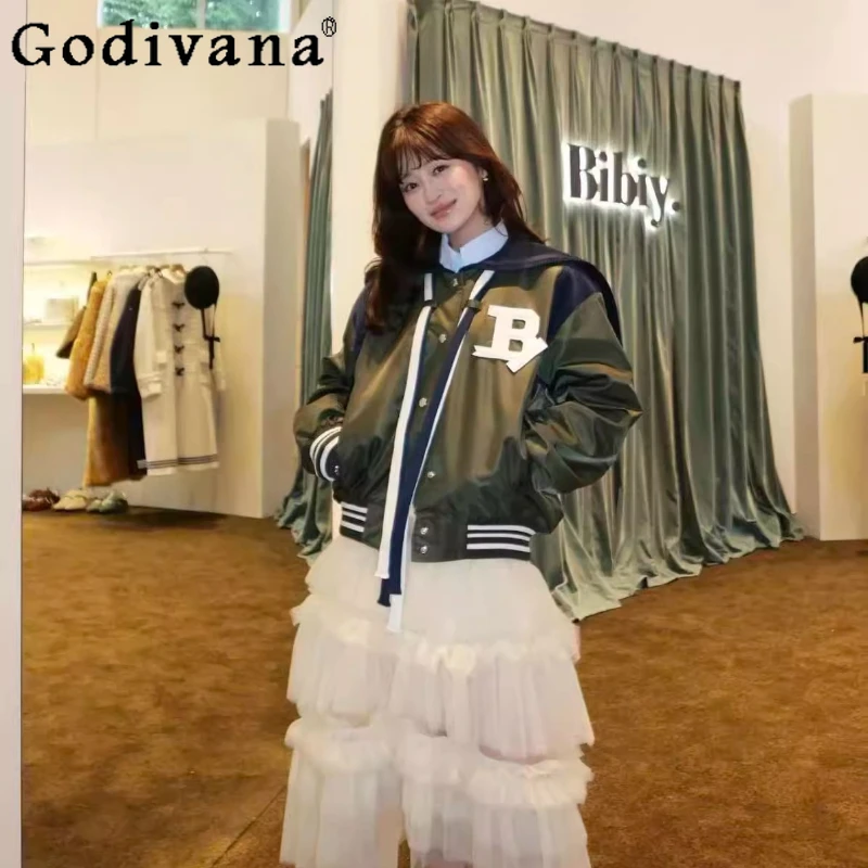 2025 estilo japonês moda doce jaqueta outono inverno meninas carta bordado curto uniforme de beisebol feminino diário casual parkas