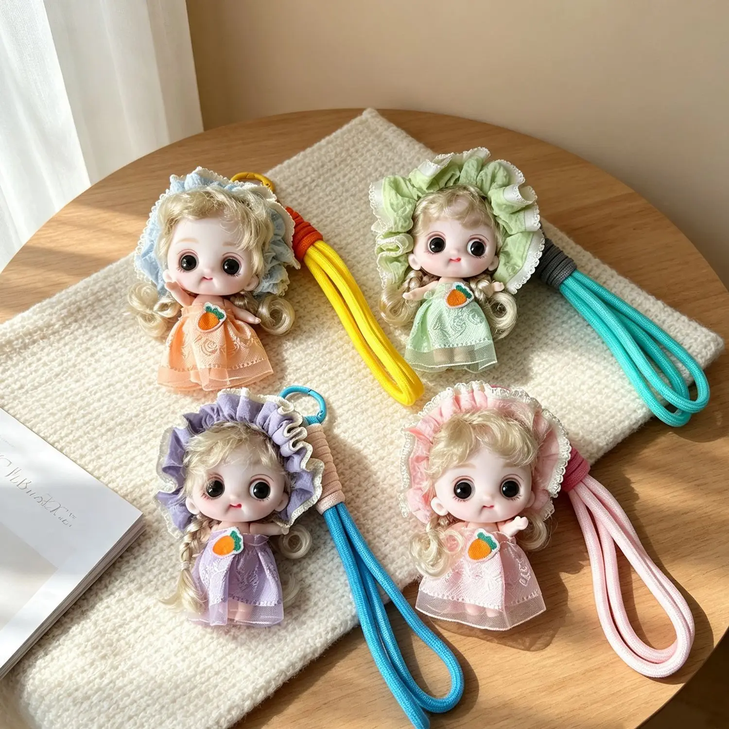 Mini Braided Hair Doll Keychain Pendant Joint Moveable Princess Doll Dress Up Toy Cute Exquisite Girl Toy Bags Charms Accessory