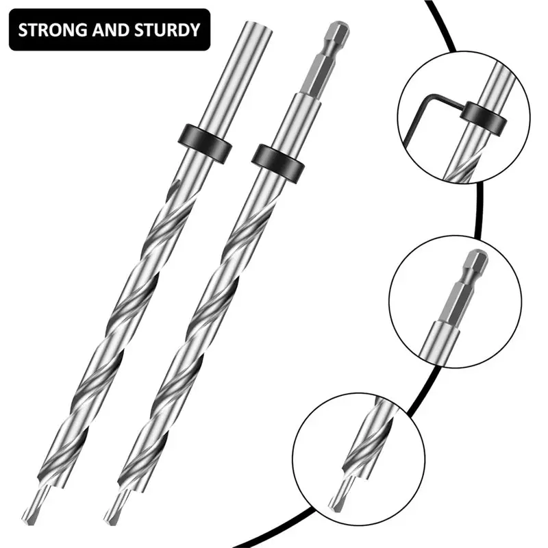 【人気商品】ポケットホールドリルビット（8本）、3-8インチツイストステップタイプ、4つの丸シャンクと4-1-4インチ六角シャンク付き、深さ止めカラー付き