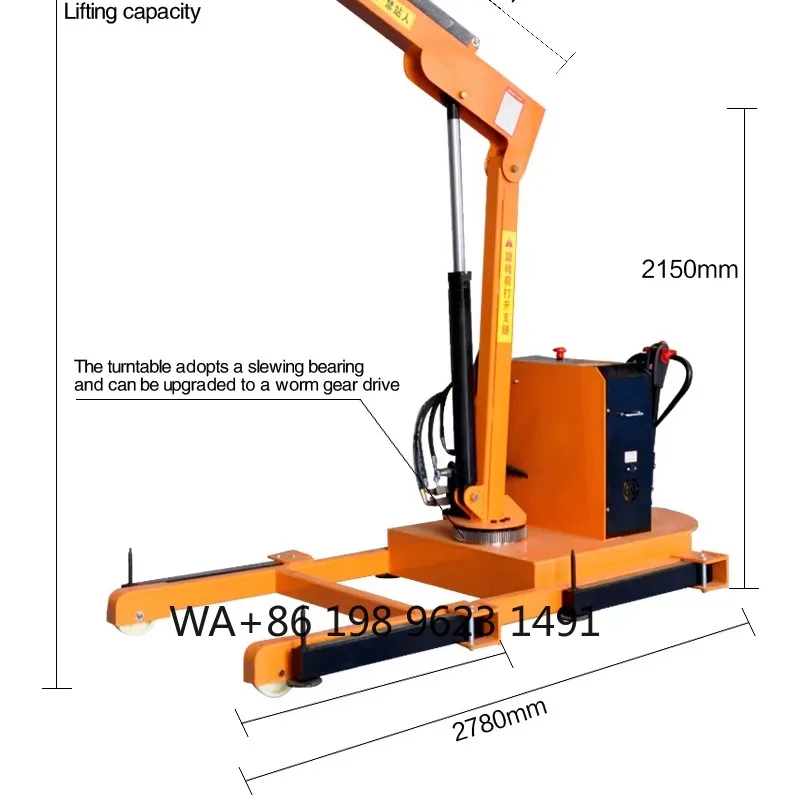 1.5T Fully Automatic Mobile Electric Crane Rotatable Hydraulic Boom Remote Control Home Workshop Lifting Crane