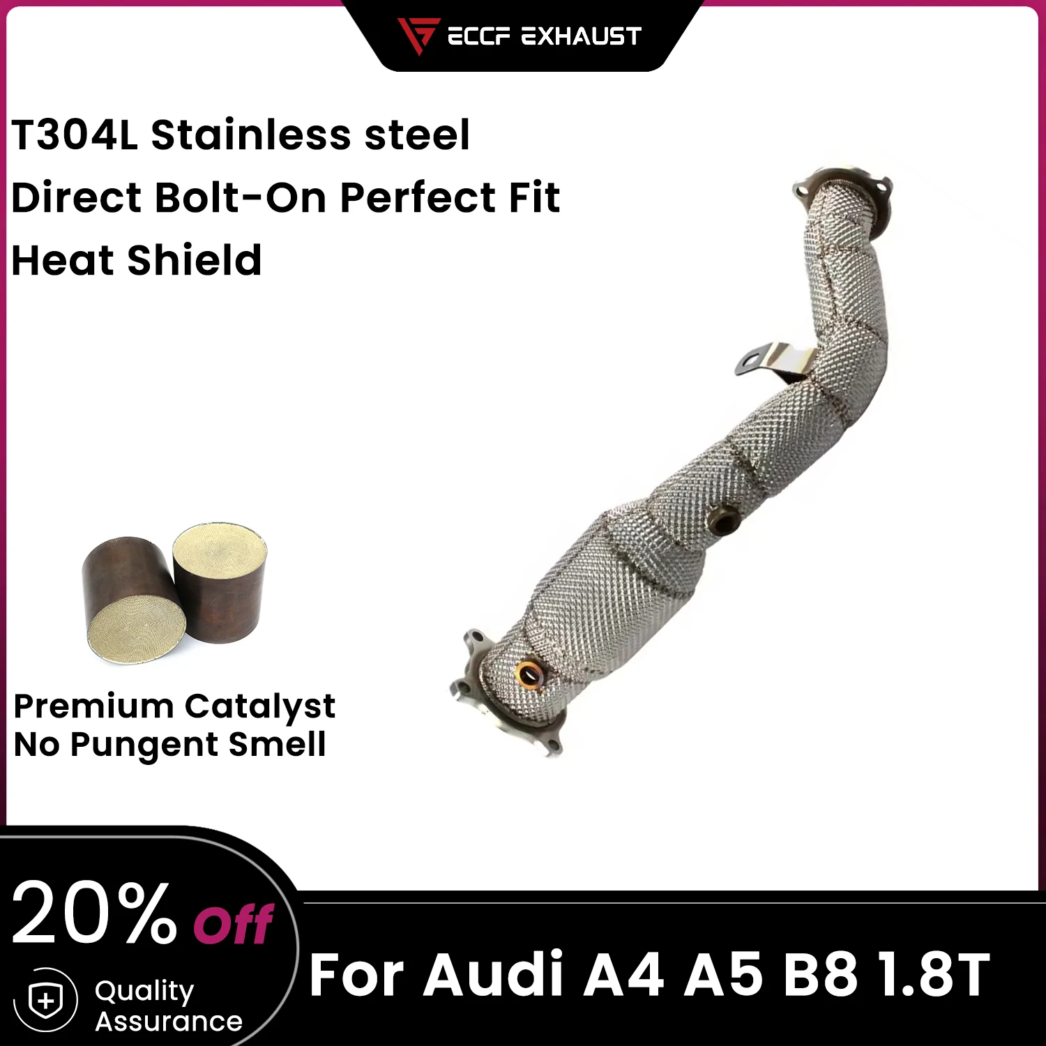 

ECCF Downpipe With Heat Shield For AUDI A4 A5 B8 1.8T 2.0T Aggressive Exhaust Sound High Flow Performance Upgrade
