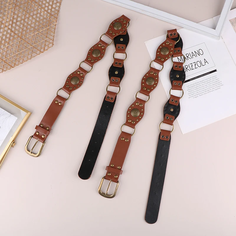 

Y2K PU Vintage Belt Holiday Bohemian Metal Sashes Women Adjustable Streetwear Belt Harajuku Aesthetic Belt