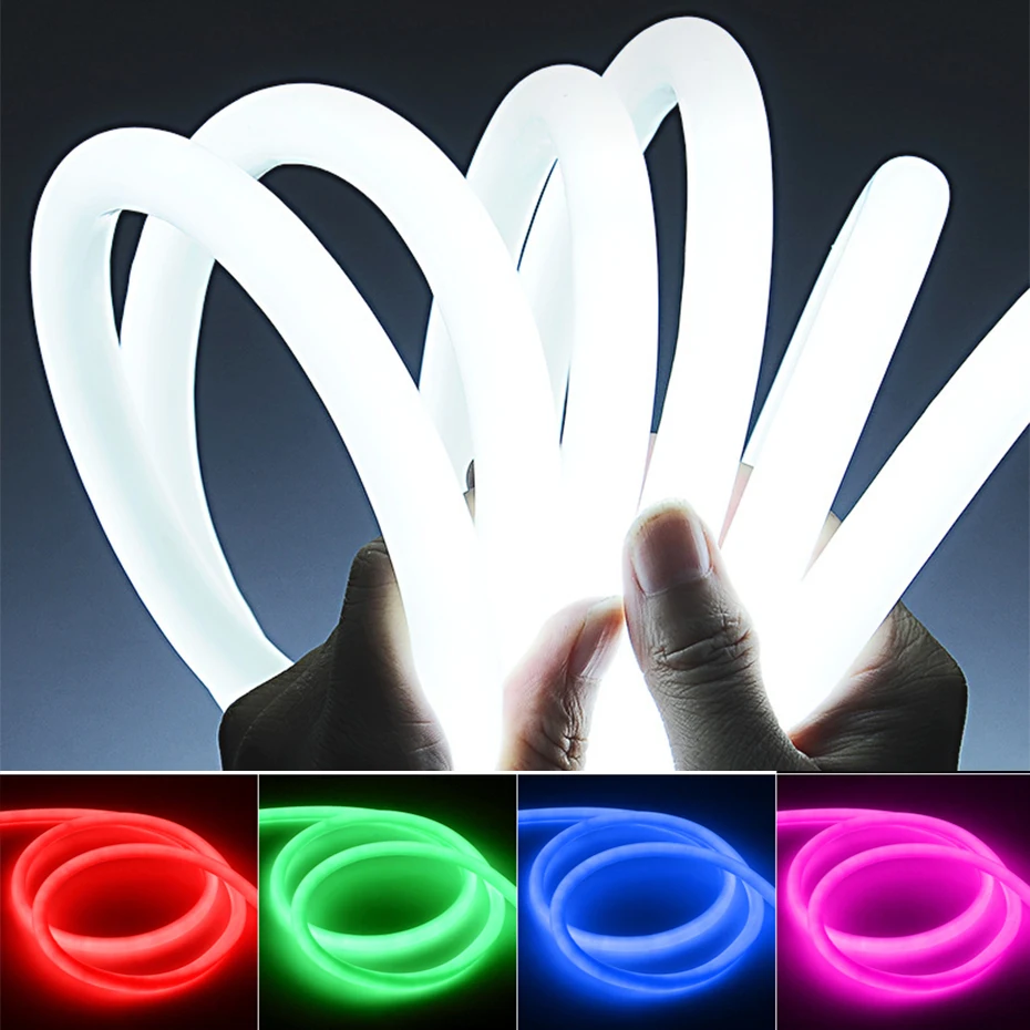 220V Round Flexible LED Neon Rope Lamp Silicone Tube Pink Warm White Red Green Blue Home Outdoor Garden Decor Neon Strip Light