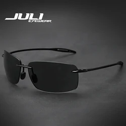 MAXJULI Polarized Classic Sports Rimless Sunglasses Men Fishing Driving Male Rectangle Ultralight Frame Sun Glasses UV400 MJ8009