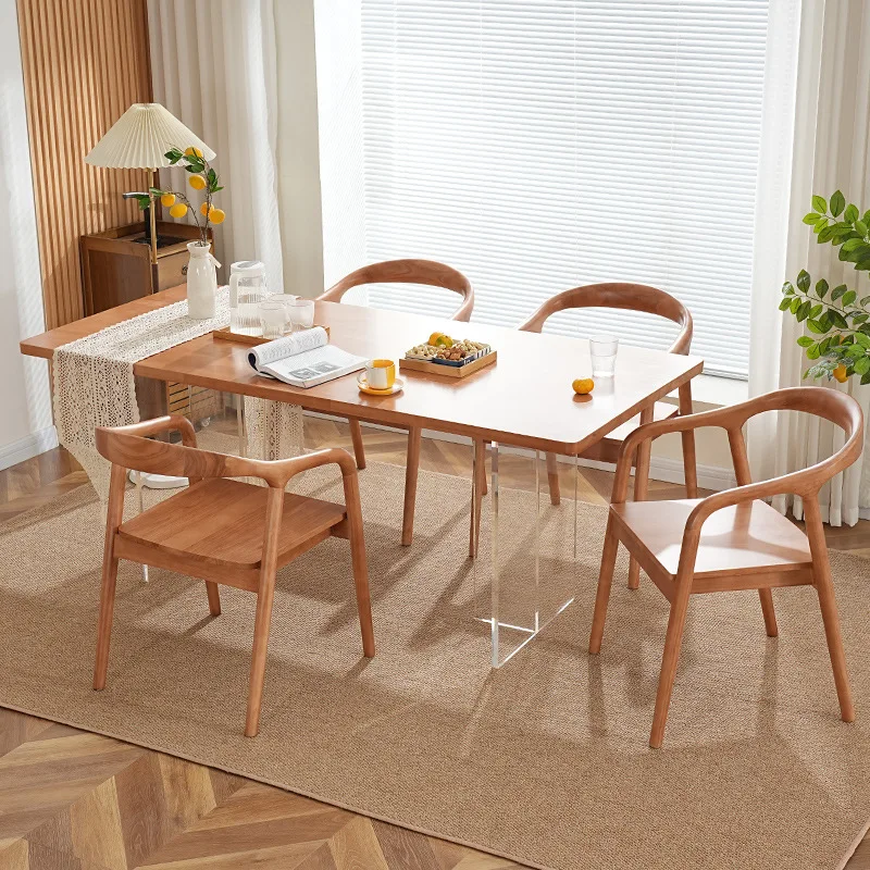 Large board table Solid wood oak simple dining table and chairs Rectangle Japanese dining table Wabi-sabi wind suspension
