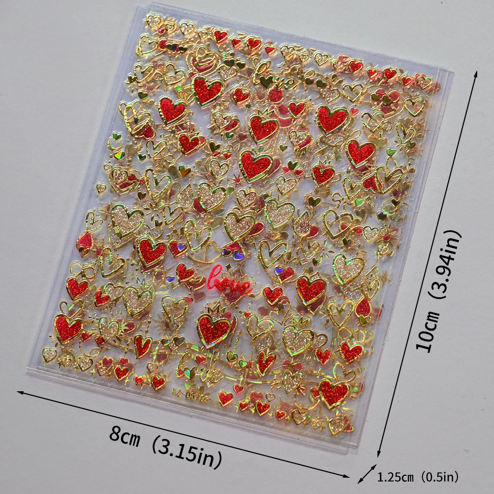 6 stuks 3D laser gouden hart boog slot nail art stickers zoete rode liefde zelfklevende nagelstickers romantische manicure decoratie slider