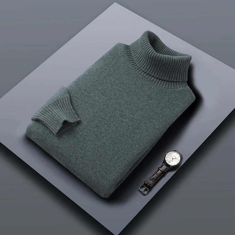 الكلاسيكية الرجال الياقة المدورة سترة فضفاضة عادية الخريف الشتاء 100% الصوف الخالص بلوفر مغزول كم طويل رشاقته الدافئة الرجال البلوز