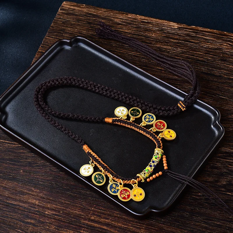 جديد التبتية نمط توالت القطن الرجال والنساء القلائد Tianzhu مرسومة باليد Tangka خمسة مسارات إله الثروة المنسوجة حبل Sw الحظ #3