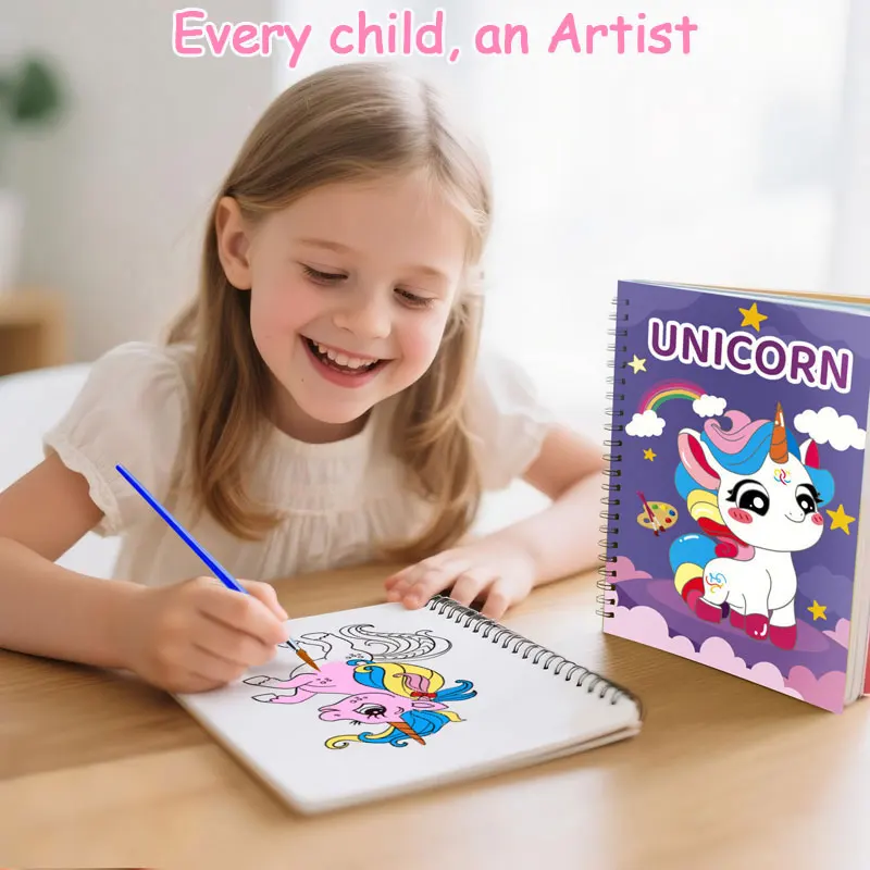 Livre de coloriage aquarelle Montessori pour enfants, avec planche à peinture et pinceaux intégrés, cadeau d'art éducatif et créatif pour enfants