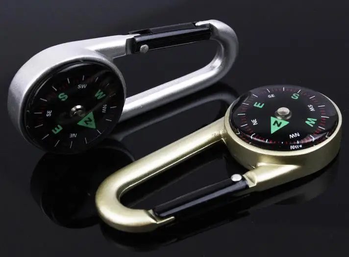 1 قطعة حلقة تسلق معدنية البوصلة في الهواء الطلق متعددة الوظائف المشي لمسافات طويلة ميزان الحرارة المفاتيح حلقة تسلق معدنية المفاتيح