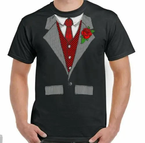 Tuxedo T-Shirt Fancy Dress Outfit Costume Suit Stag Doo Mens Funny Shirt & Tie