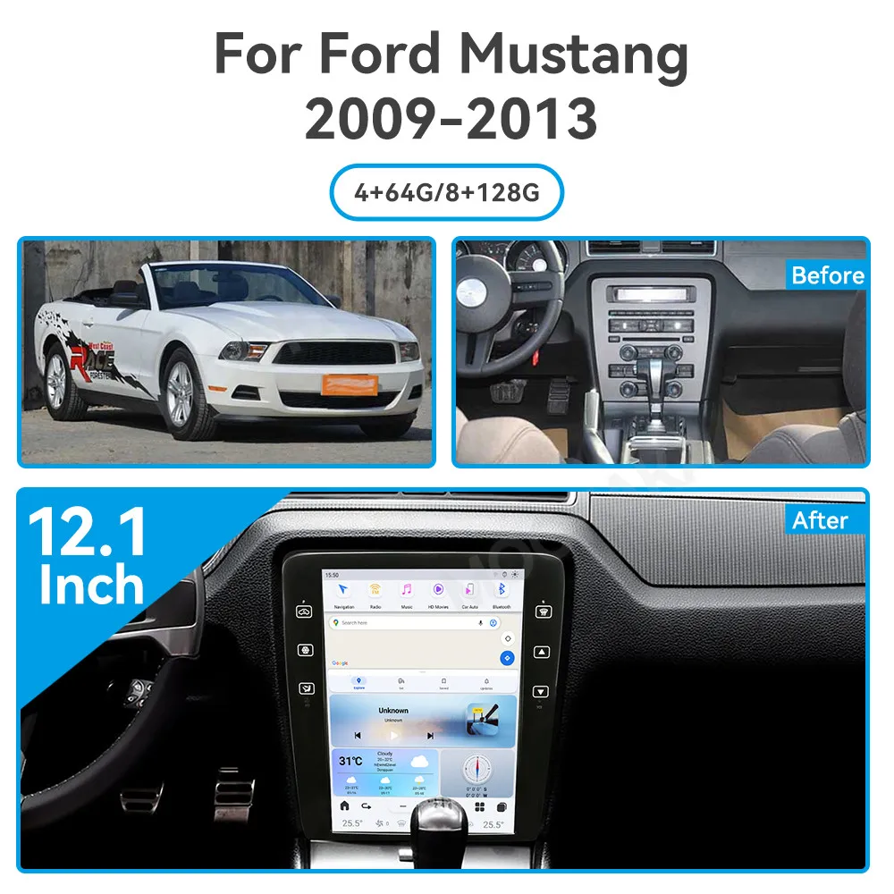 

12.1 inch Touch Screen Android 13.0 8+128GB Carplay For Ford Mustang 2009-2014 Unit Car Multimedia Player GPS Radio Audio Stereo