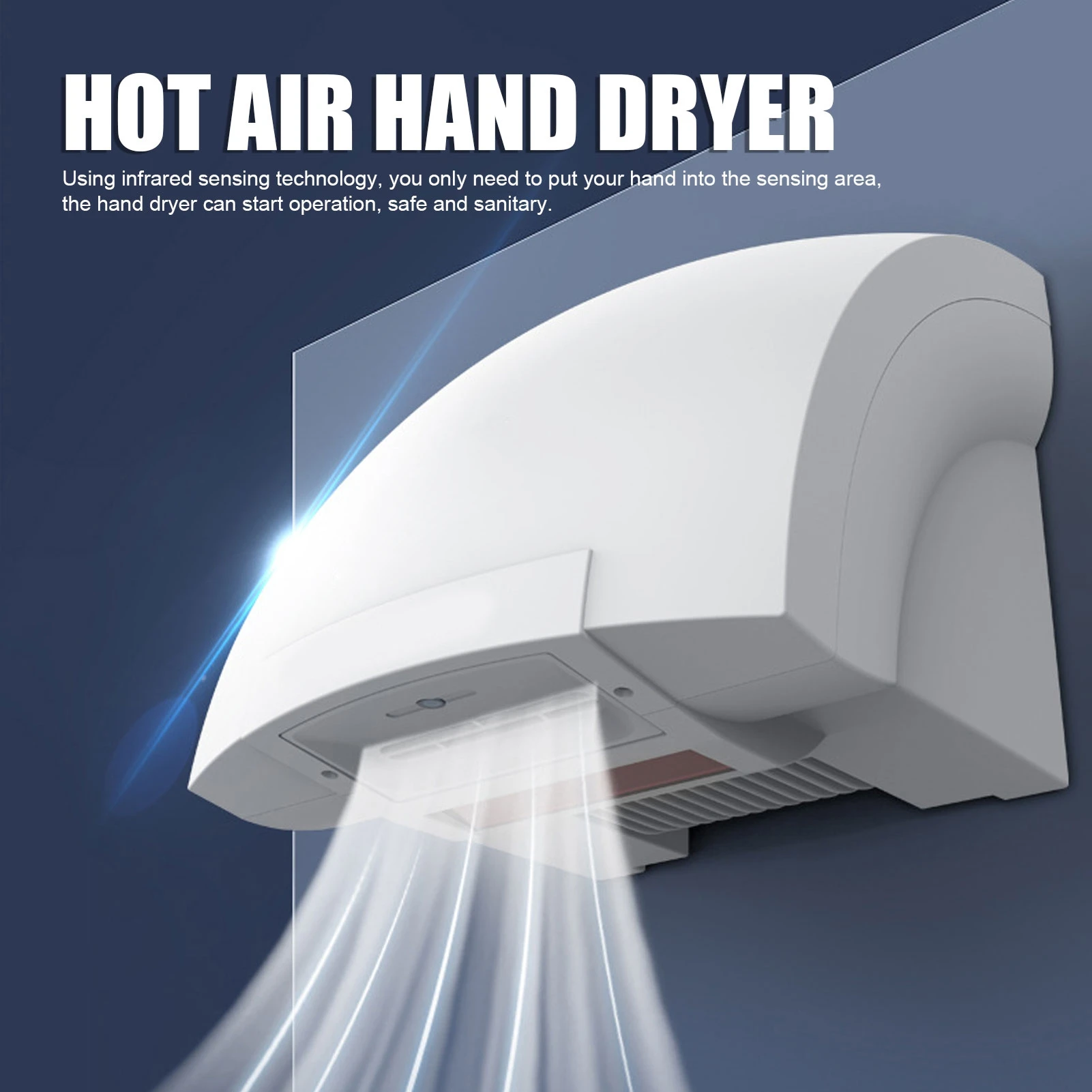 Secador de Manos de 1200W con Sensor Automático, Secado Rápido en 10 Segundos, Flujo de Aire Potente, Aire Caliente, para Baño, Centro Comercial, Hotel