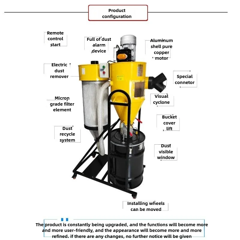 3HP/2.2kw Cyclone Dust Collector Silent for Woodworking Metal Industrial Vacuum Cleaner Cyclone Separator Duster Hepa Filter