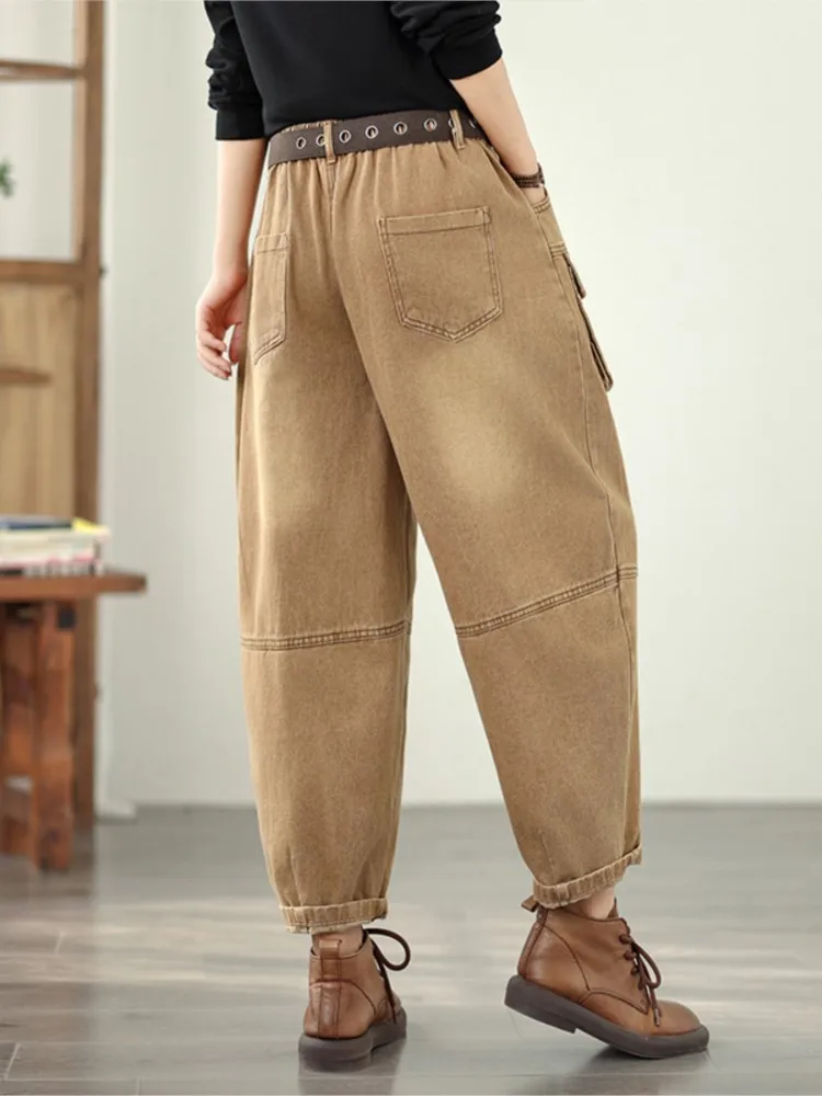 Oversized Jeans Autumn Winter Harem Pant Women Retro Loose Fashion Ladies Harem Trousers Elastic High Waist Woman Pants