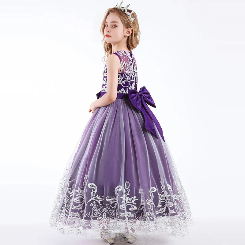 Eleganckie, długie sukienki księżniczki dla dzieci, suknie balowe na wesele, koronkowe, puszyste sukienki z tiulu, sukienki na występy dla dziewczynek, na urodziny, konkursy piękności.
