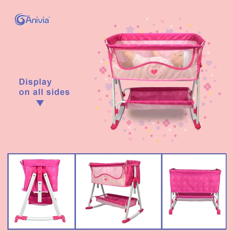 ANIVIA-muebles de cama para muñecas, cama para muñecas de juguete de 2 funciones y columpios para muñecas de 18 pulgadas, cuna para muñecas con parte inferior