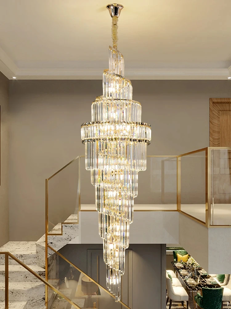 

Luxury Villa Hollow Duplex Large Chandelier Crystal Spiral Staircase Post-Modern Living Room Hotel Lobby Suspension Chandelier