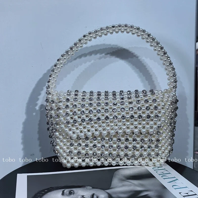 

Pearl and Diamonds Designer Luxury Lunch Bag THE New 2024 Handwoven Pearl Cosmetic Bag for Makeup Versatile Flap Tote Bags