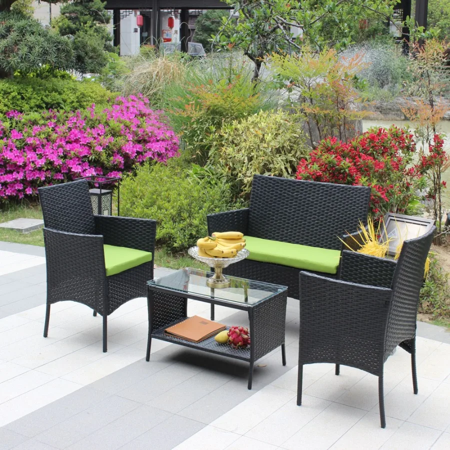 4piece outdoor garden terrace conversation suit Pool lawn chair with glass furniture