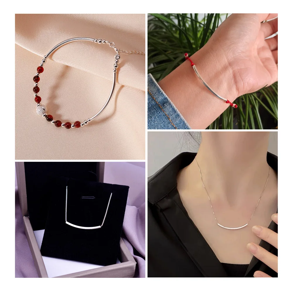 64Pcs 201 Stainless Steel Beads Metal Long Curve Tube Beads Connectors for Jewelry Making DIY Bracelet Necklace