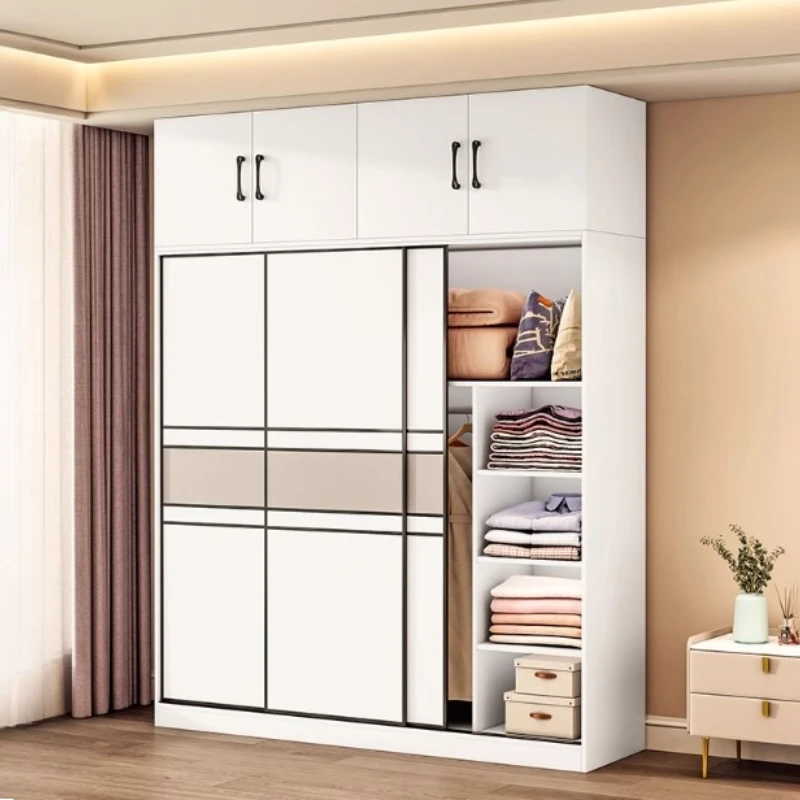Double Clothing Wardrobe Cabinets Open Organizer Sliding Door Portable Wardrobe White Cabinet/ Closet Bedroom Armario Furniture
