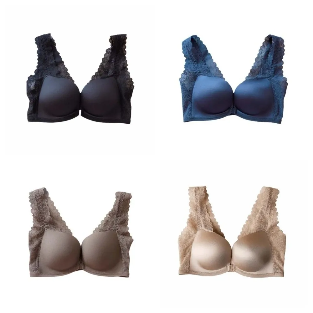 Lace Lace Front Buckle Bra Gather Seamless Beauty Back Bra Wireless Deep V Bra without Steel Ring Small Chest Anti-sagging view 5