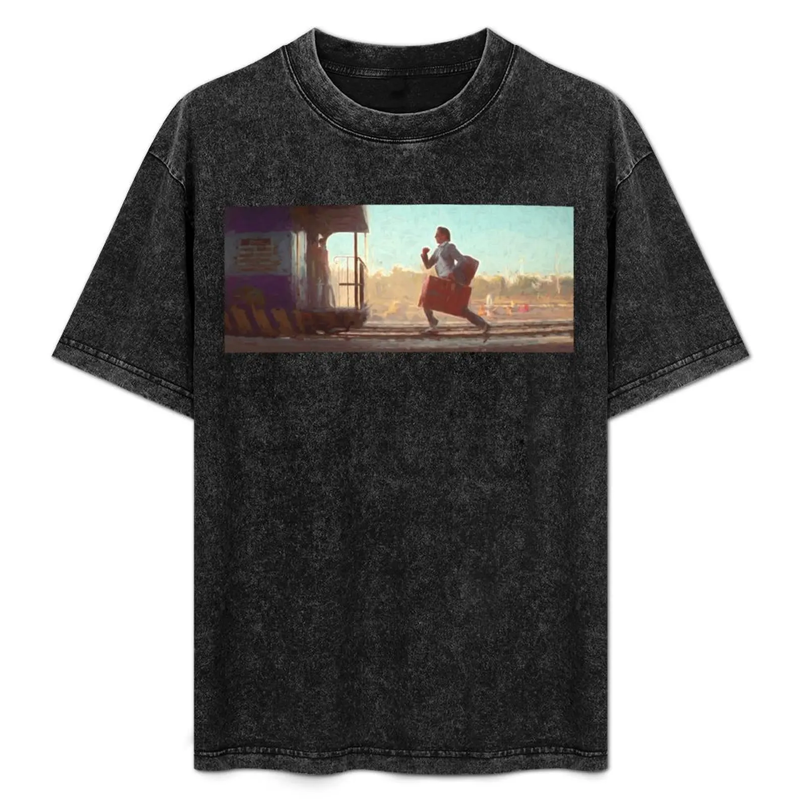 

Running after The Darjeeling Limited train painting T-Shirt animal prinfor boys sweat korean fashion for a boy men workout shirt