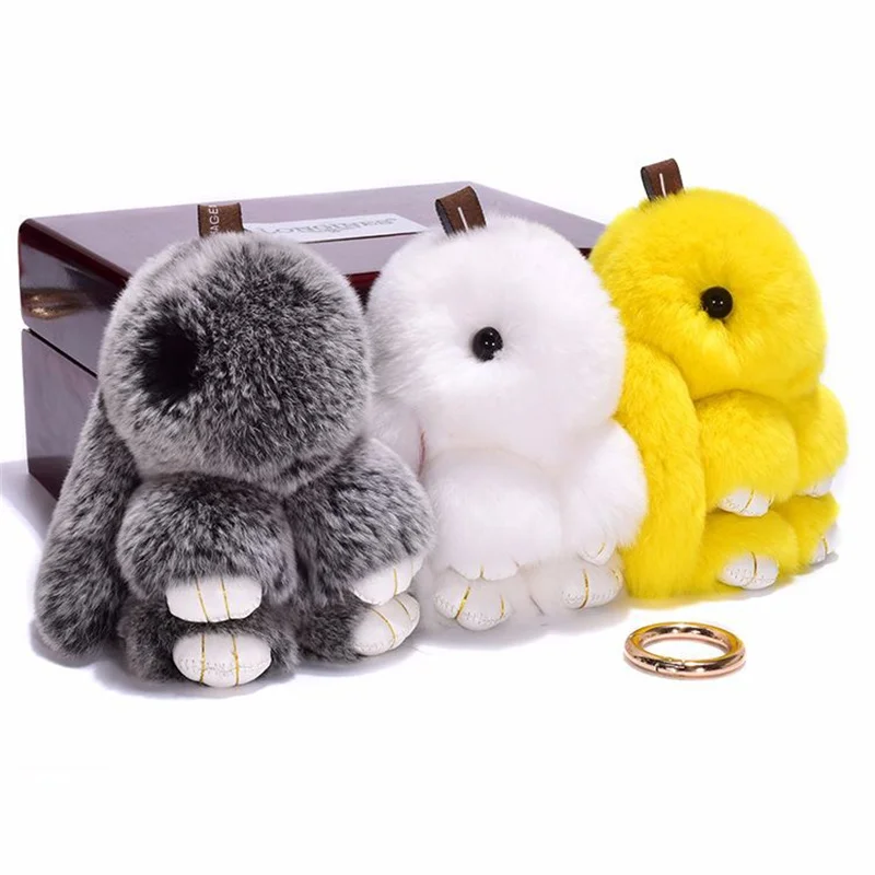 Cute Plush Bunny Keychain Women Fur Angel Rabbit Key Ring Plush Dolls Toy Girls Bag Car Key Pendant 14cm