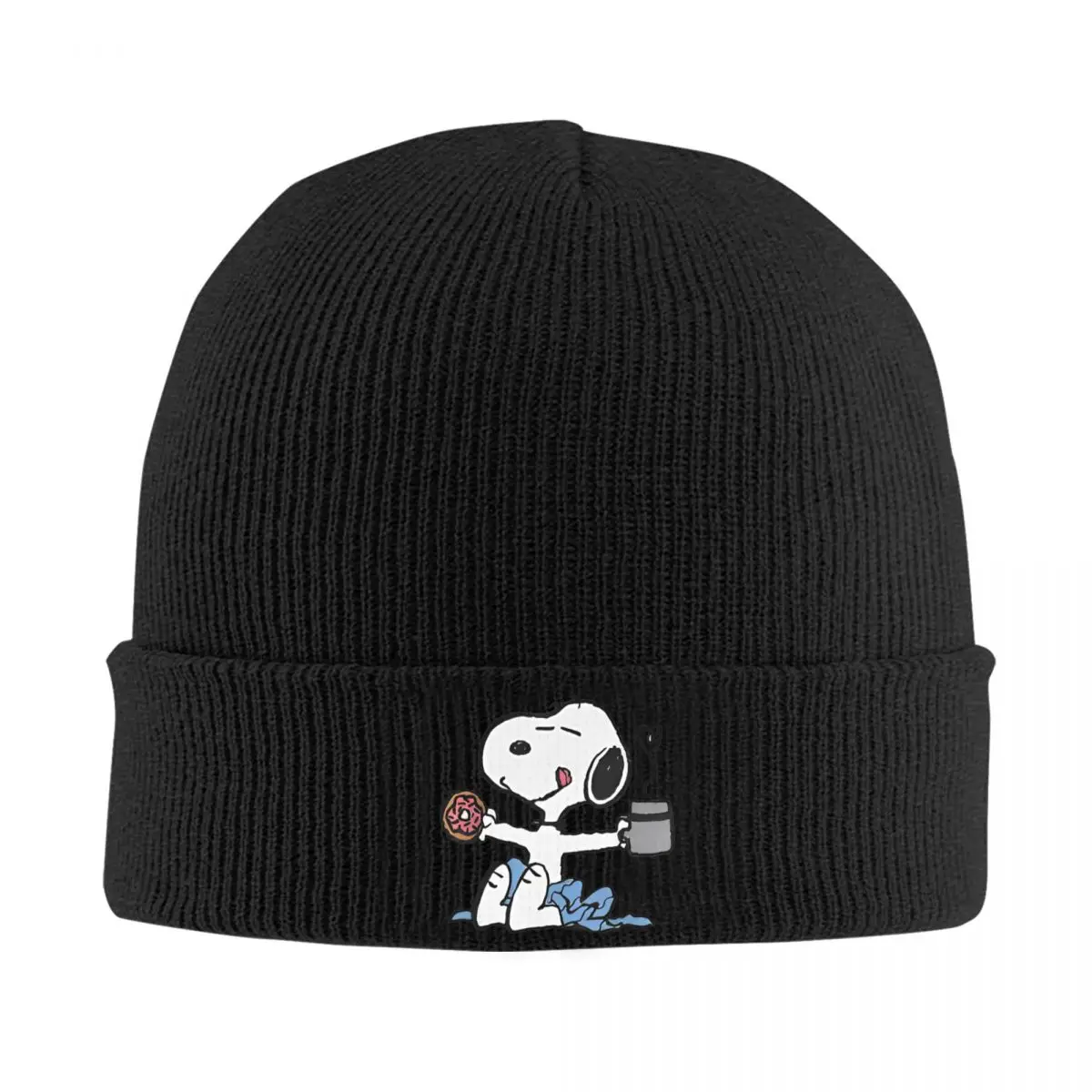 Peanuts Donut Coffee Snoopy Bonnet Hats Beanie Hats Custom Knit Hat Autumn Winter Vintage Men Unisex Outdoor Thermal Elastic Cap