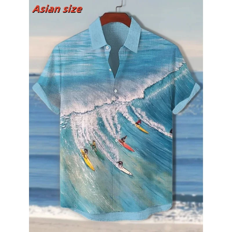 

3D Print Cat Drinking Tea Aloha Shirt For Men Surfing Monkey Pattern Blouse Summer Loose Short Sleeve Lapel Tops Hawaiian Shirts