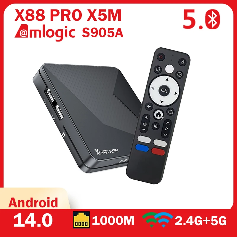 GREVA TV Box Android 14.0, 4GB RAM 64GB ROM, Chip S905X5M, Dolby Vision, WiFi6, 8K, HDMI 2.1 Y LAN 1000M, Para Streaming Y Juegos