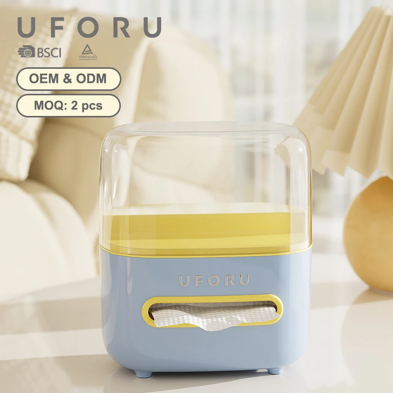 UFORU Klarer Acryl-Desktop-Organizer: Transparente doppellagige Aufbewahrung für Sammelfiguren und Taschentuchbox-Halter