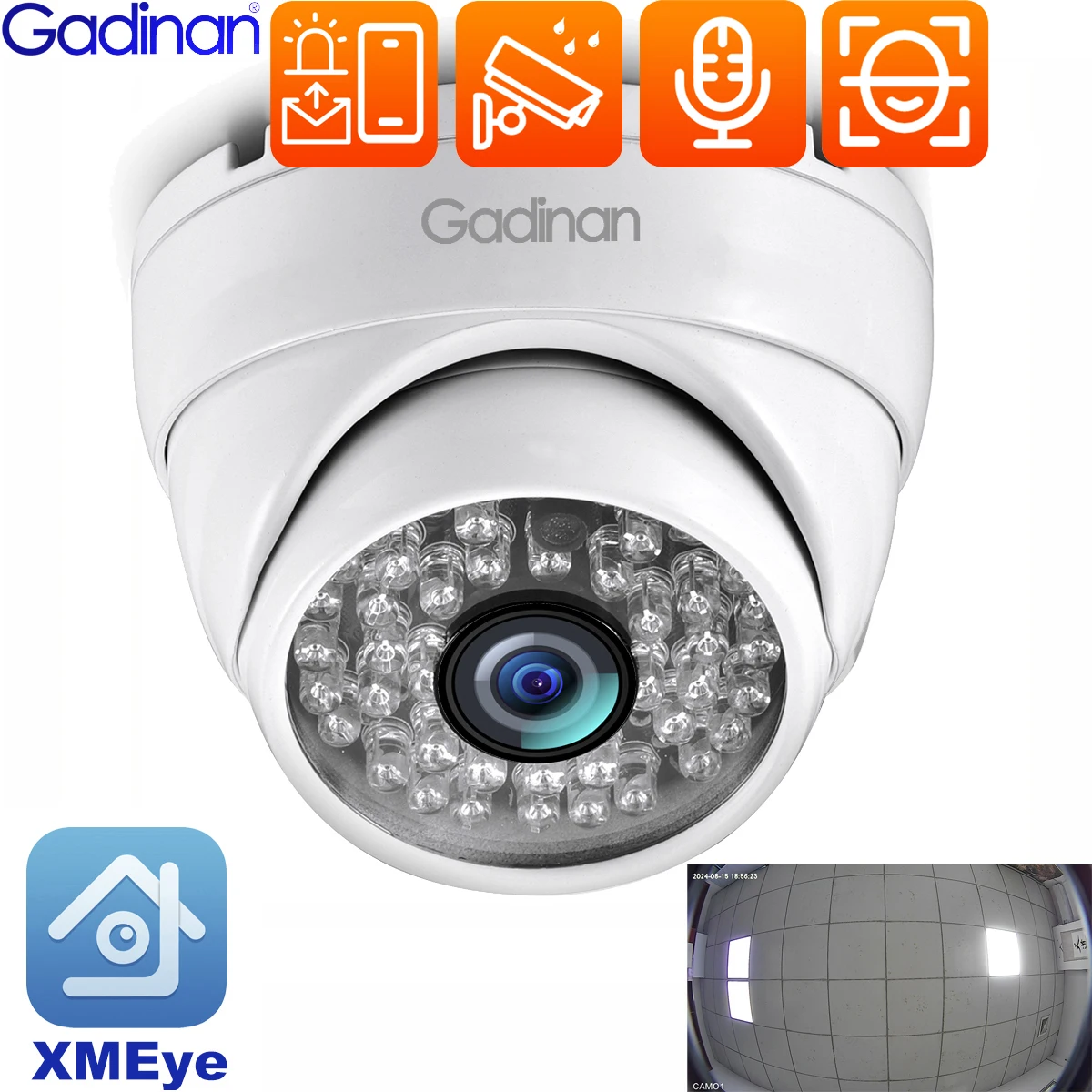 Gadinan Panorama FishEye 8MP IP Metal Ceiling Street Rainproof Dome Camera 1.7mm ONVIF XMEYE ICsee IRC Infrared Night Vision P2P