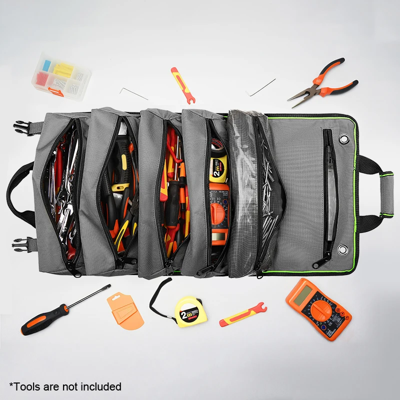 Roll-Up-Werkzeugtasche, Werkzeug-Organizer mit mehreren Taschen, 600 Denier, mit 6 Innentaschen, 68 x 36 cm, ideal für Handwerker, Elektriker – Detail 8