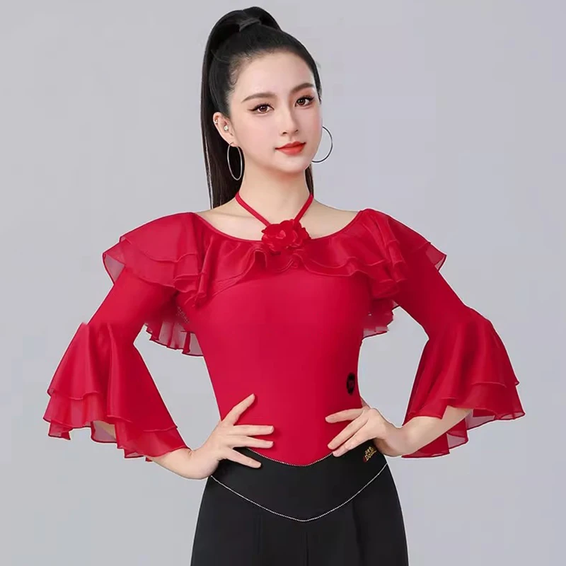 2025 neue Latin Dance Tops Trikot Kostüme Frauen Leistung Ballsaal Praxis Kleidung Standard Walzer Tanzen Shirts Body