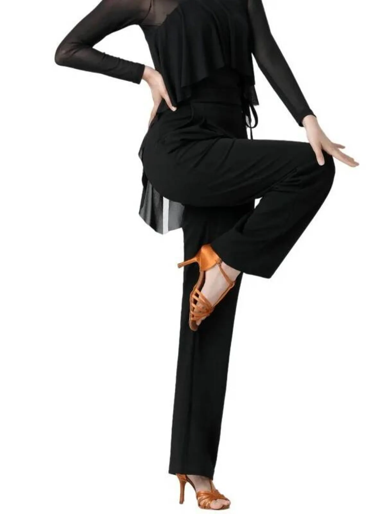 Einfarbige Hose mit hoher Taille und Kordelzug und weitem Bein – lockere, gerade Tanzhose für moderne Bühnen-Performance-Verbandshose