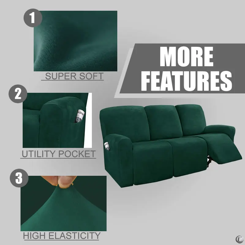 1/2/3 Seater Velvet Split Recliner Sofa Cover Stretch Super Soft Reclining Chair Covers  Relax Armchair Protector Home view 5
