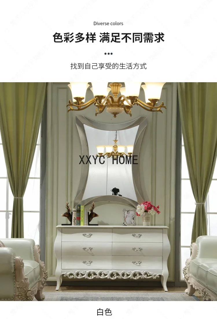 European-Style New Classical Simple White Silver Entrance Cabinet Bedroom Decorative TV Cabinet